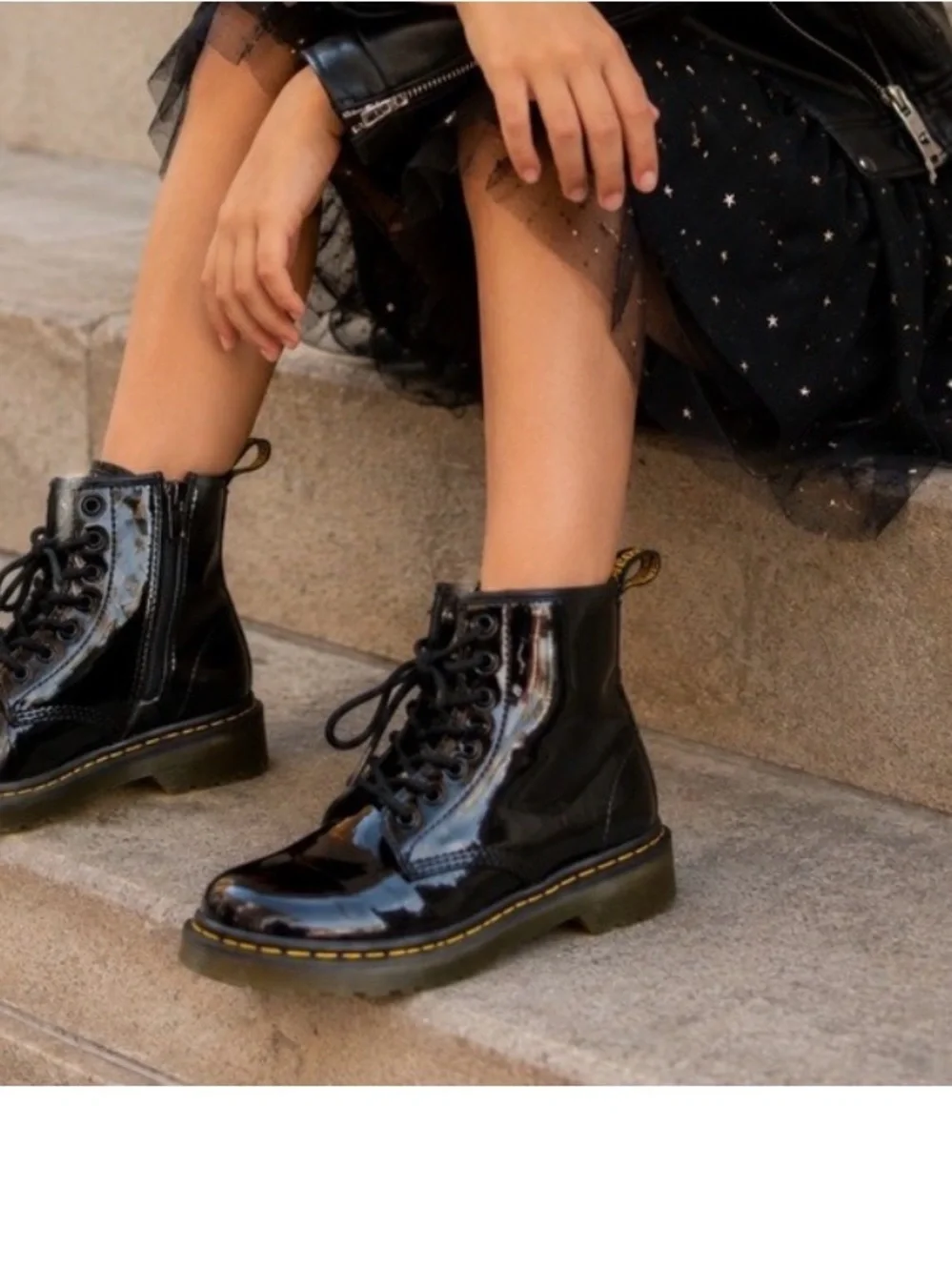 Dr. Martens Kids Black Patent Lace-Up 1460 Ankle Boots